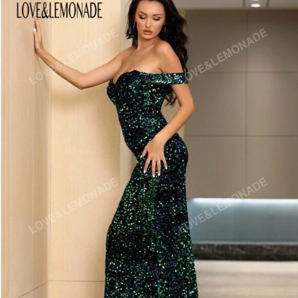Green sequin one shoulder dress - Picture 3 of 11